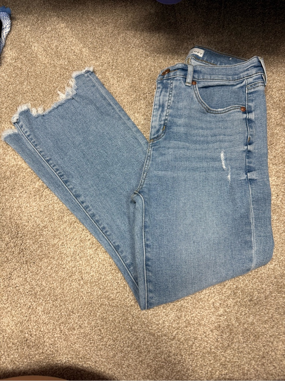LOFT Light Blue High-Rise Ankle Jeans with Frayed Hem